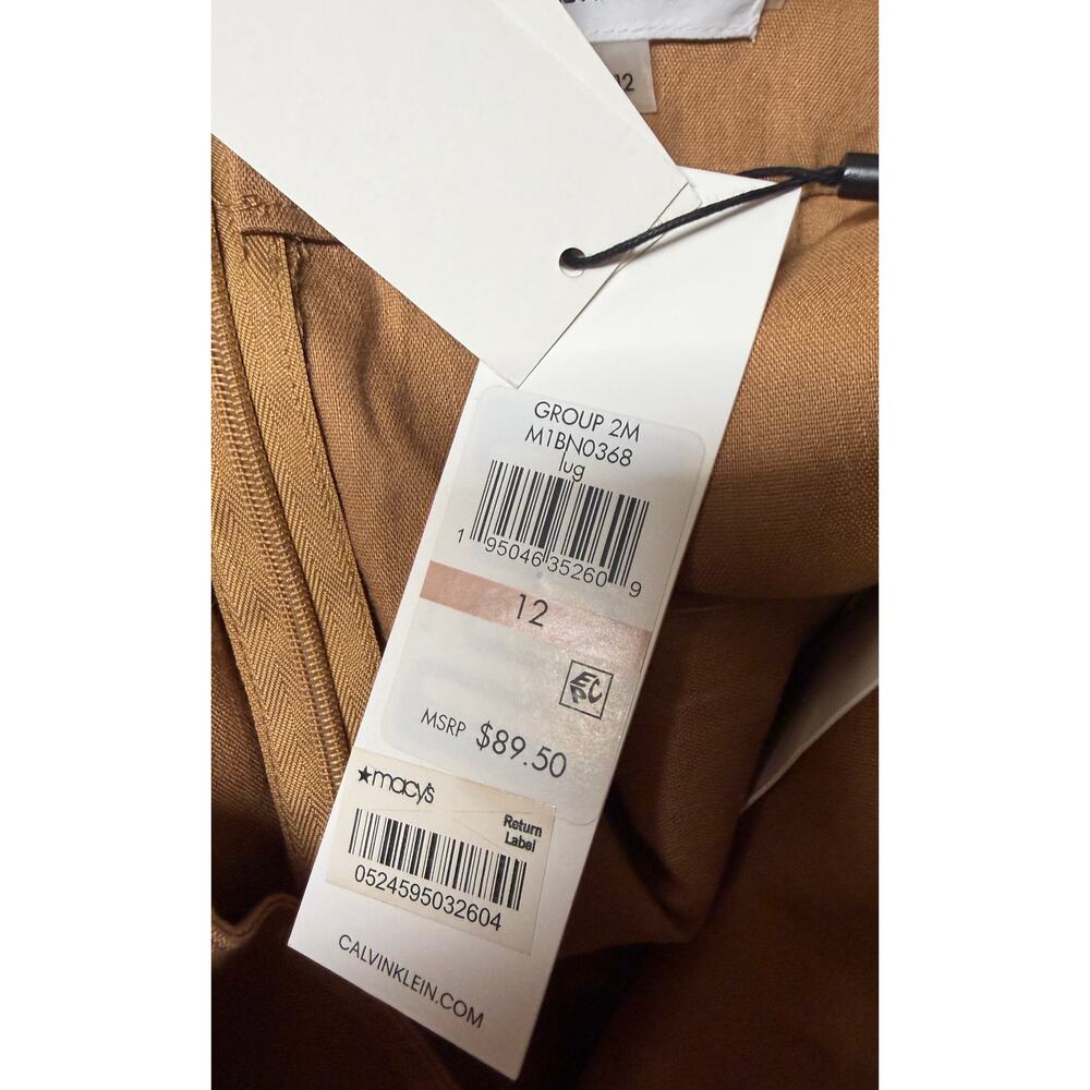 Calvin Klein Women Skirt Size 12 Trumpet Straight Brown Linen Ruffle Career New - Picture 8 of 11